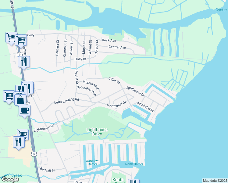 map of restaurants, bars, coffee shops, grocery stores, and more near 107 Lighthouse Dr in Ocean Township