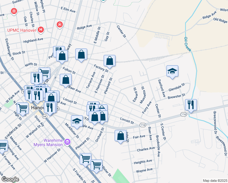 map of restaurants, bars, coffee shops, grocery stores, and more near 525 Fulton Street in Hanover