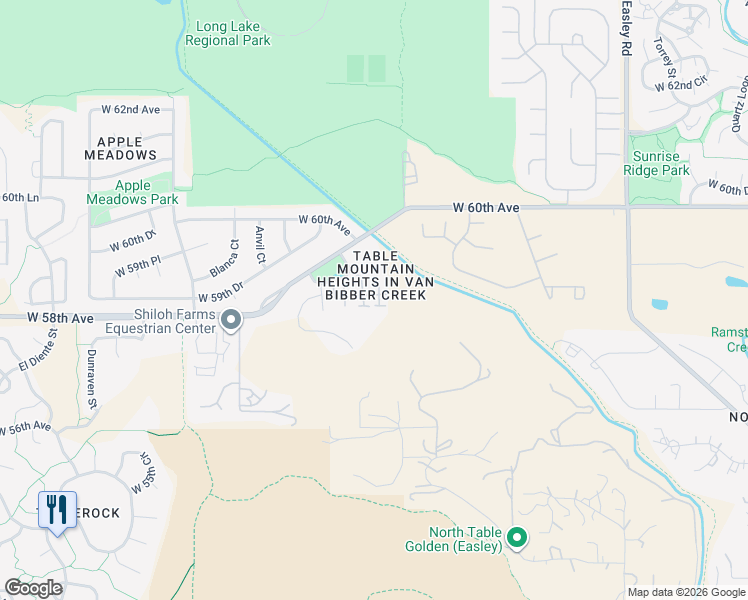 map of restaurants, bars, coffee shops, grocery stores, and more near 18284 West 58th Place in Golden