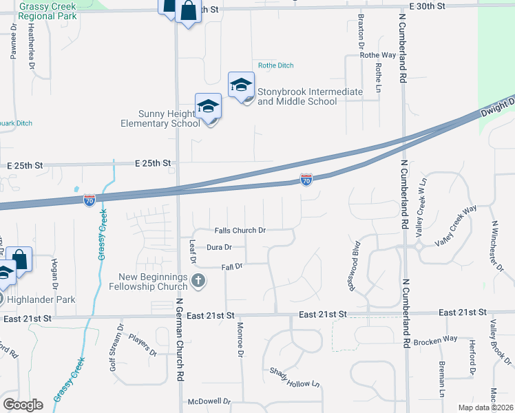 map of restaurants, bars, coffee shops, grocery stores, and more near 2350 Munn Circle in Indianapolis