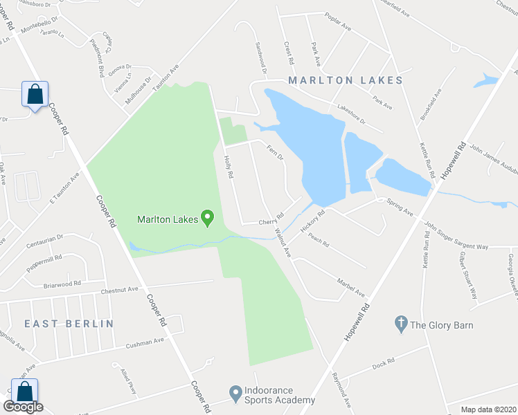 map of restaurants, bars, coffee shops, grocery stores, and more near 305 Walnut Avenue in Evesham Township