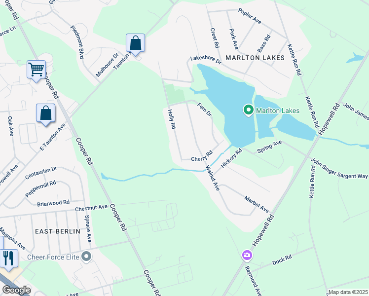 map of restaurants, bars, coffee shops, grocery stores, and more near 305 Walnut Avenue in Evesham