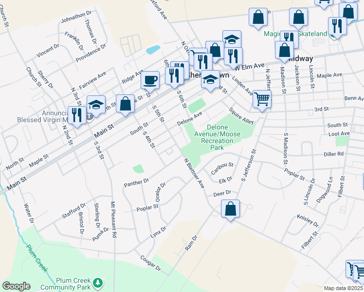 map of restaurants, bars, coffee shops, grocery stores, and more near 231 S 5th St in McSherrystown