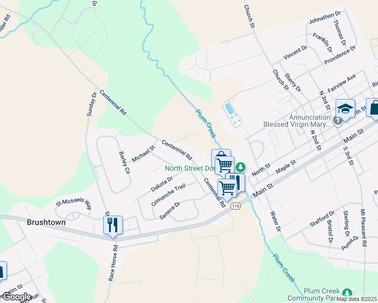 map of restaurants, bars, coffee shops, grocery stores, and more near 3630 Centennial Road in Hanover