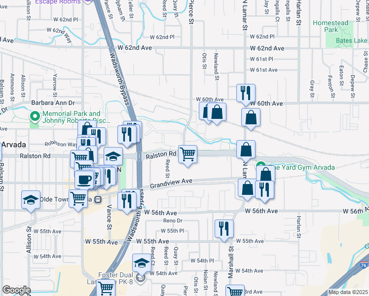 map of restaurants, bars, coffee shops, grocery stores, and more near 6744 West 58th Place in Arvada