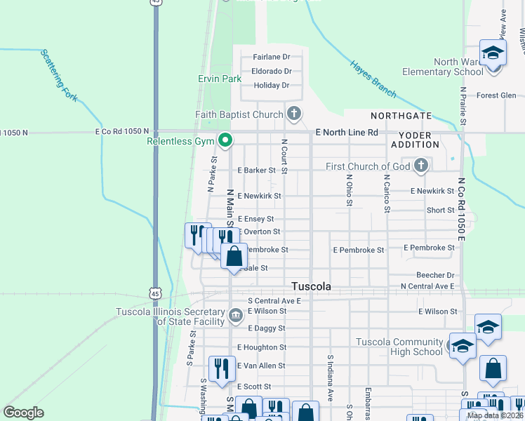 map of restaurants, bars, coffee shops, grocery stores, and more near 503 North Center Street in Tuscola