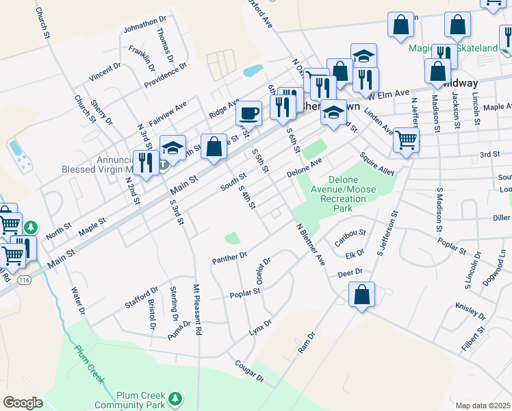 map of restaurants, bars, coffee shops, grocery stores, and more near 207 South 4th Street in McSherrystown