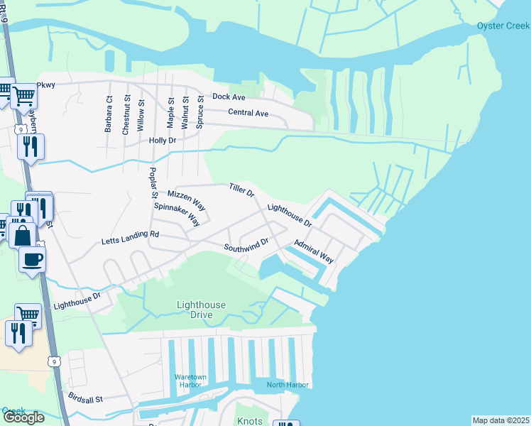 map of restaurants, bars, coffee shops, grocery stores, and more near 118 Lighthouse Drive in Ocean Township