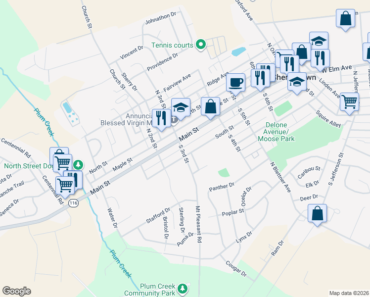 map of restaurants, bars, coffee shops, grocery stores, and more near 15 South 3rd Street in McSherrystown