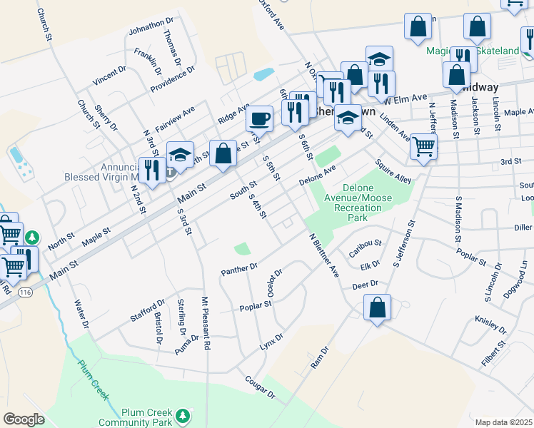 map of restaurants, bars, coffee shops, grocery stores, and more near 207 South 4th Street in McSherrystown