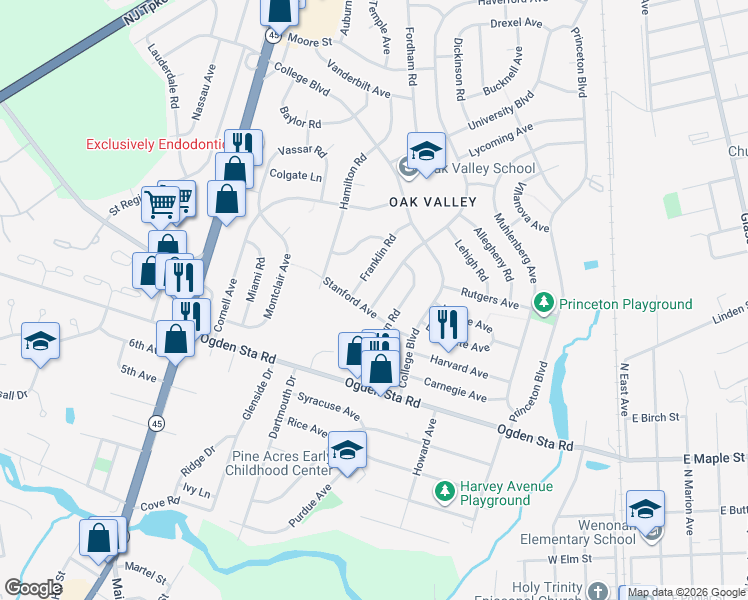 map of restaurants, bars, coffee shops, grocery stores, and more near 633 Franklin Road in Wenonah