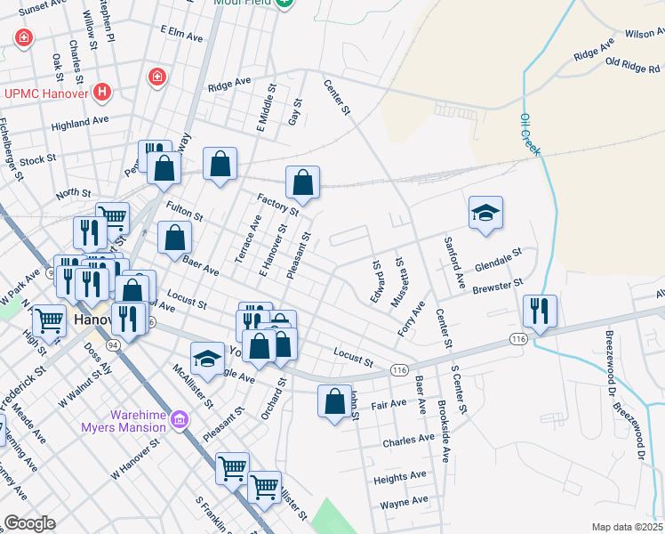 map of restaurants, bars, coffee shops, grocery stores, and more near 572 Spring Avenue in Hanover