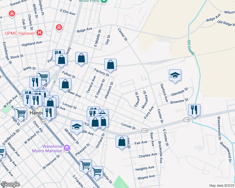 map of restaurants, bars, coffee shops, grocery stores, and more near 528 Fulton Street in Hanover