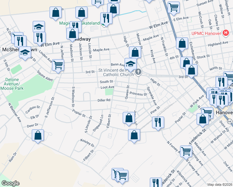 map of restaurants, bars, coffee shops, grocery stores, and more near 268 Princess St in Hanover