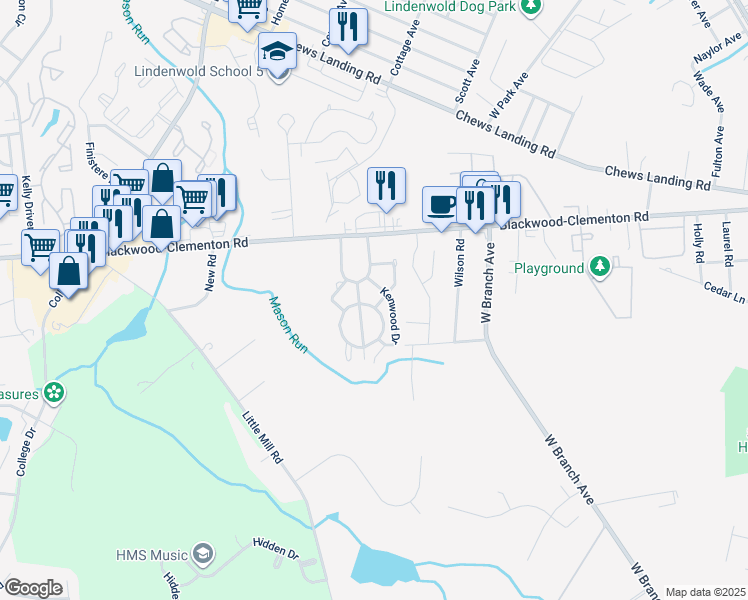 map of restaurants, bars, coffee shops, grocery stores, and more near 1803 Mason Run in Pine Hill