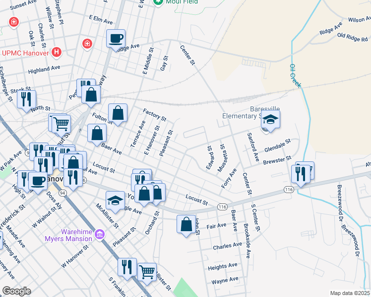 map of restaurants, bars, coffee shops, grocery stores, and more near 574 Spring Avenue in Hanover