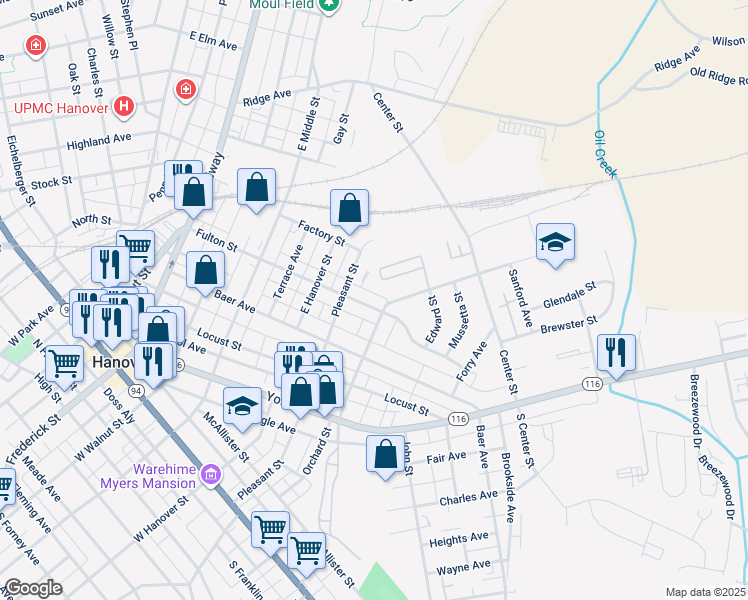 map of restaurants, bars, coffee shops, grocery stores, and more near 528 Fulton Street in Hanover