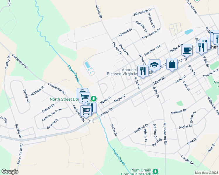 map of restaurants, bars, coffee shops, grocery stores, and more near 18 Squire Circle in McSherrystown