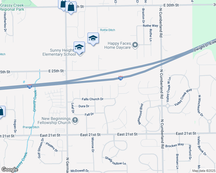 map of restaurants, bars, coffee shops, grocery stores, and more near 2347 Shoemaker Court in Indianapolis