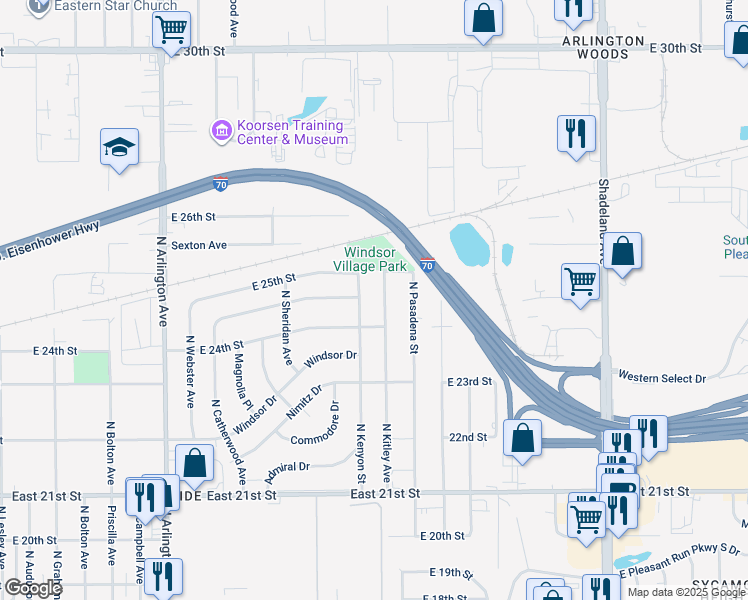 map of restaurants, bars, coffee shops, grocery stores, and more near 2419 North Kitley Avenue in Indianapolis