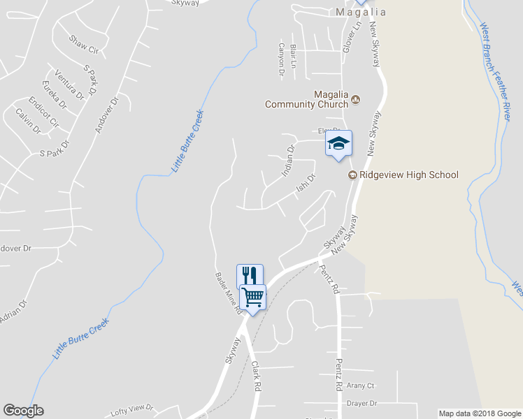 map of restaurants, bars, coffee shops, grocery stores, and more near 6679 Indian Drive in Magalia