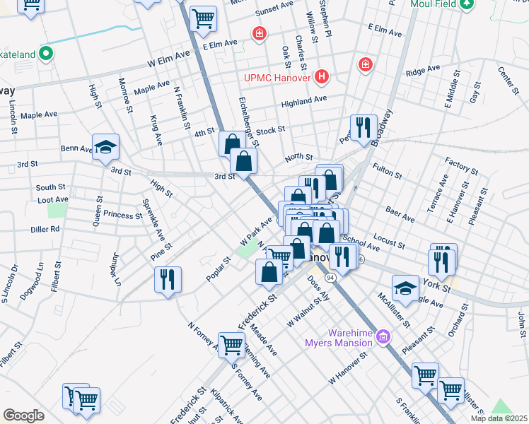map of restaurants, bars, coffee shops, grocery stores, and more near 208 Carlisle Street in Hanover