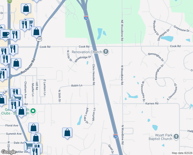 map of restaurants, bars, coffee shops, grocery stores, and more near 3609 Chris Hessler in Saint Joseph