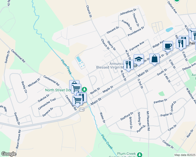 map of restaurants, bars, coffee shops, grocery stores, and more near 20 Squire Circle in McSherrystown