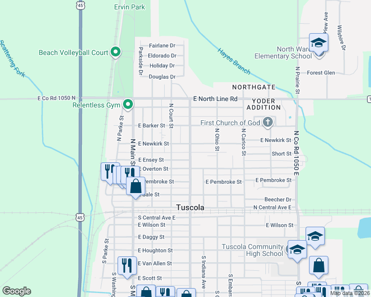 map of restaurants, bars, coffee shops, grocery stores, and more near 505 North Niles Avenue in Tuscola