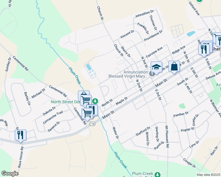 map of restaurants, bars, coffee shops, grocery stores, and more near 20 Squire Circle in McSherrystown