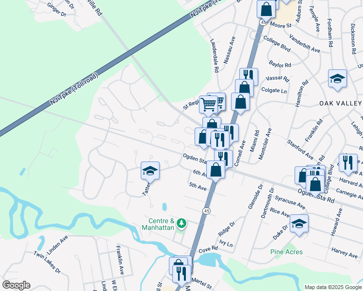 map of restaurants, bars, coffee shops, grocery stores, and more near 264 Barclay Court in West Deptford