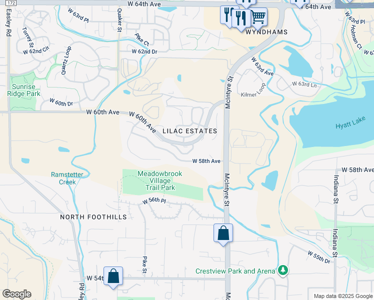 map of restaurants, bars, coffee shops, grocery stores, and more near 5863 Noble Court in Golden