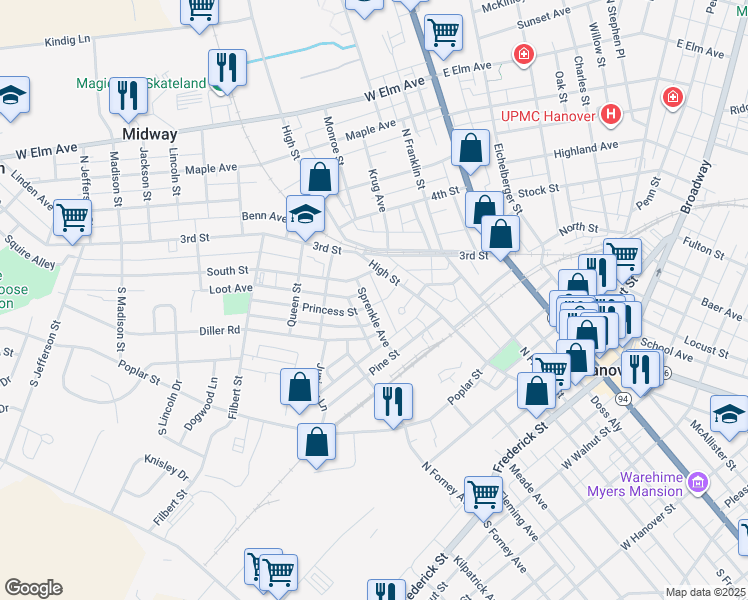 map of restaurants, bars, coffee shops, grocery stores, and more near 31 Sprenkle Avenue in Hanover