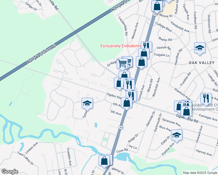 map of restaurants, bars, coffee shops, grocery stores, and more near 107 Ashton Court in West Deptford