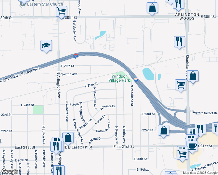 map of restaurants, bars, coffee shops, grocery stores, and more near 6256 Raleigh Drive in Indianapolis