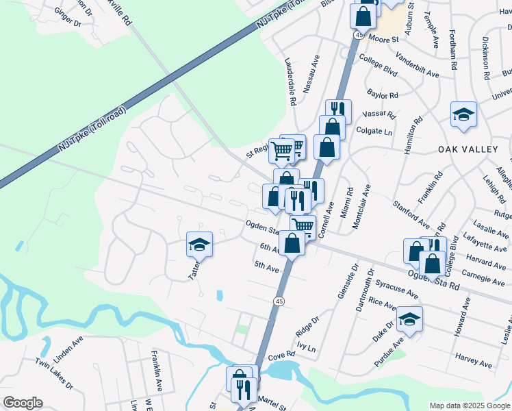 map of restaurants, bars, coffee shops, grocery stores, and more near 107 Ashton Court in West Deptford