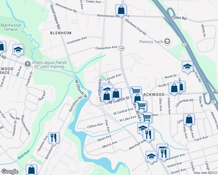 map of restaurants, bars, coffee shops, grocery stores, and more near 118 Harrison Avenue in Camden County