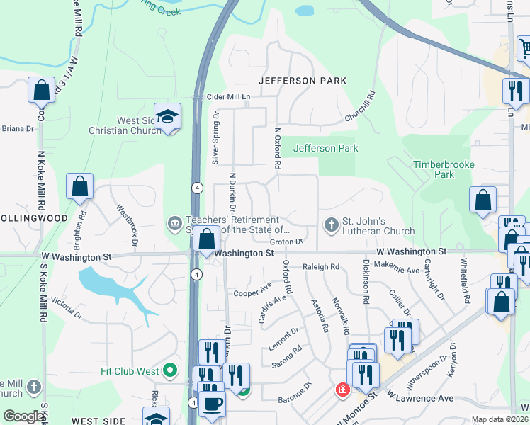map of restaurants, bars, coffee shops, grocery stores, and more near 40 N Oxford Rd in Springfield