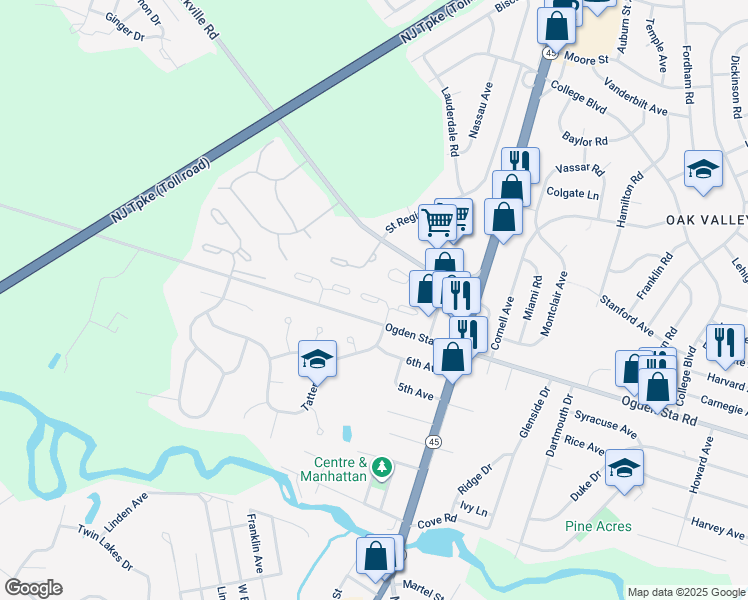 map of restaurants, bars, coffee shops, grocery stores, and more near 264 Barclay Court in West Deptford