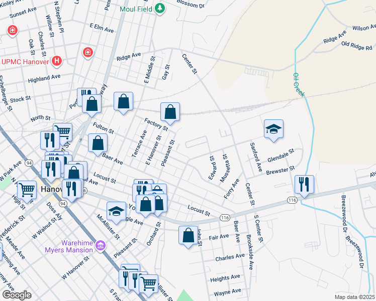 map of restaurants, bars, coffee shops, grocery stores, and more near 436 Springbrook Court in Hanover