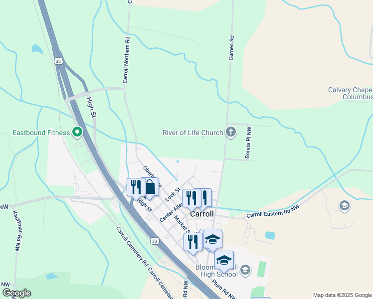 map of restaurants, bars, coffee shops, grocery stores, and more near in Carroll