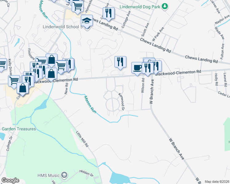 map of restaurants, bars, coffee shops, grocery stores, and more near 1701 Tall Pines in Pine Hill