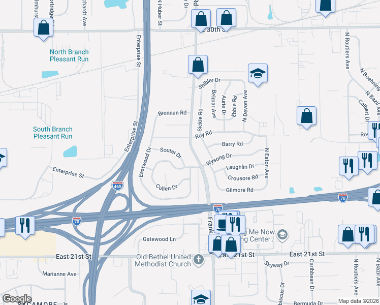map of restaurants, bars, coffee shops, grocery stores, and more near 7925 Souter Drive in Indianapolis