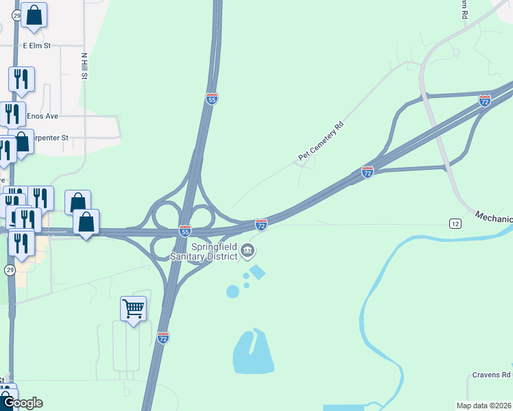 map of restaurants, bars, coffee shops, grocery stores, and more near Historic U.S. 66 in Springfield