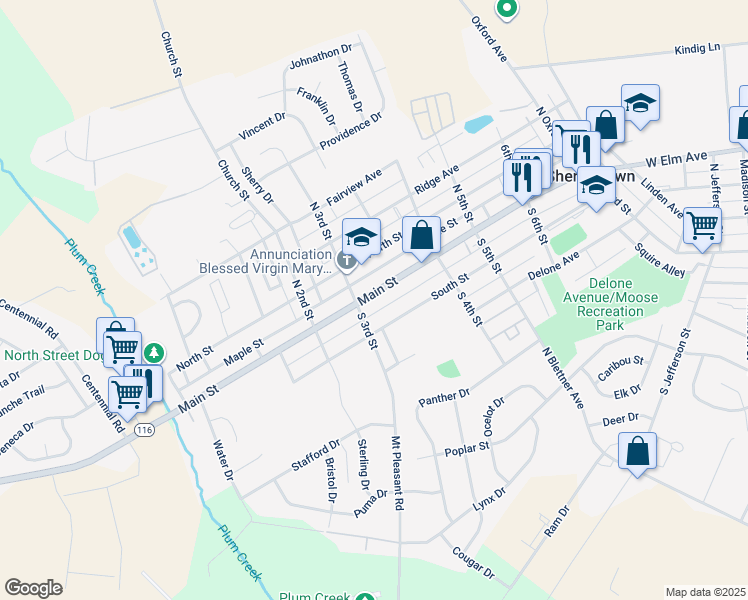 map of restaurants, bars, coffee shops, grocery stores, and more near 310 Main Street in McSherrystown