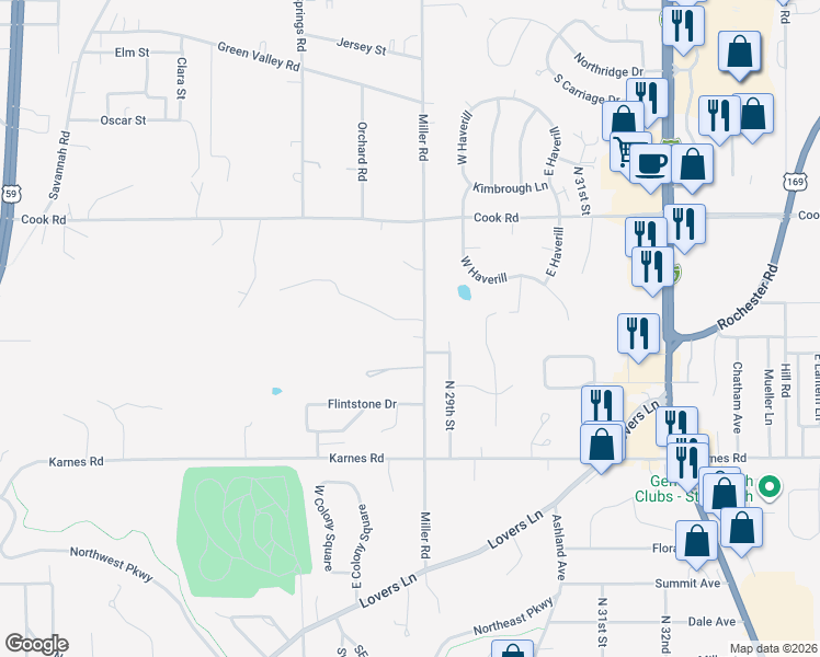 map of restaurants, bars, coffee shops, grocery stores, and more near 4112 Miller Road in Saint Joseph