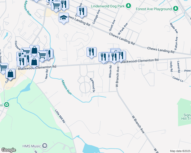 map of restaurants, bars, coffee shops, grocery stores, and more near 828 Blackwood Clementon Road in Pine Hill