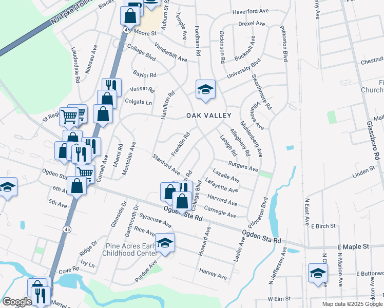 map of restaurants, bars, coffee shops, grocery stores, and more near 625 Westminster Road in Wenonah