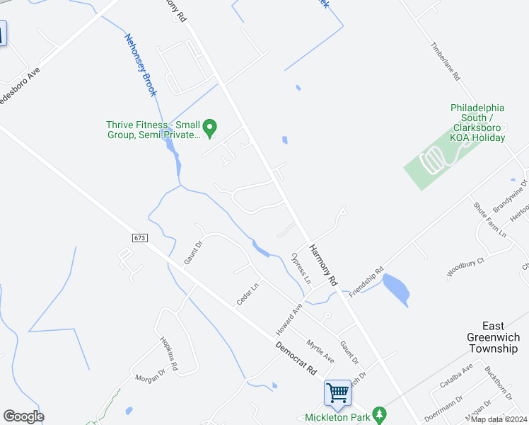 map of restaurants, bars, coffee shops, grocery stores, and more near 412 Country Way in Mickleton