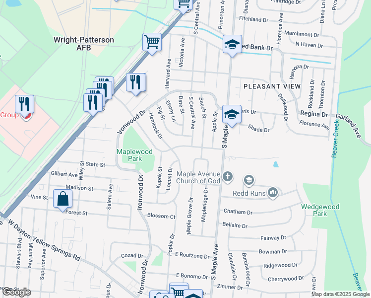 map of restaurants, bars, coffee shops, grocery stores, and more near 10 West Garland Avenue in Fairborn